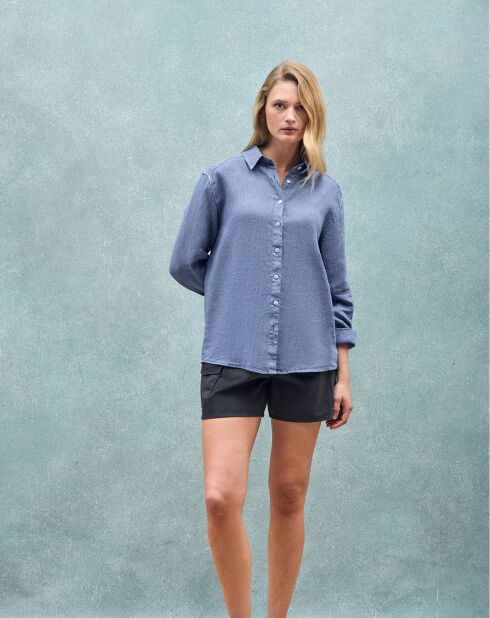 Chemise 100% Lin Pc Monogram bleu royal