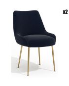 2 Chaises Rakel Velours Pieds brossés bleues - 82x64x55 cm