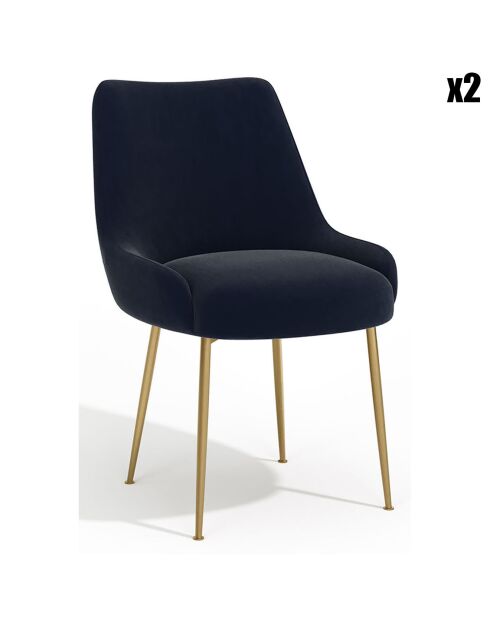 2 Chaises Rakel Velours Pieds brossés bleues - 82x64x55 cm