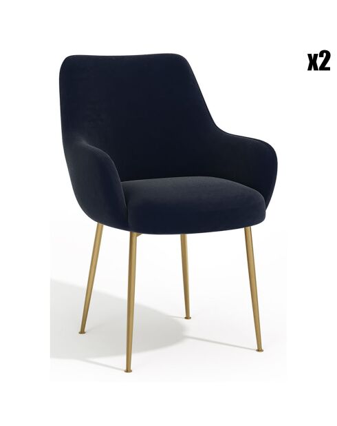 2 Petits Fauteuils Rakel Velours Pieds brossés bleus - 82x64x55 cm