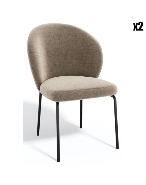 2 Chaises Aria Tissu tramé toucher doux taupe - 87x57x54 cm
