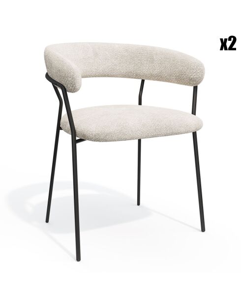 2 Chaises Lily Velours tramé crème - 58x53.5x76 cm