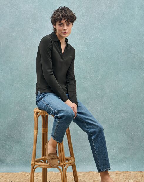 Polo manches longues Block Rubber Pia noir