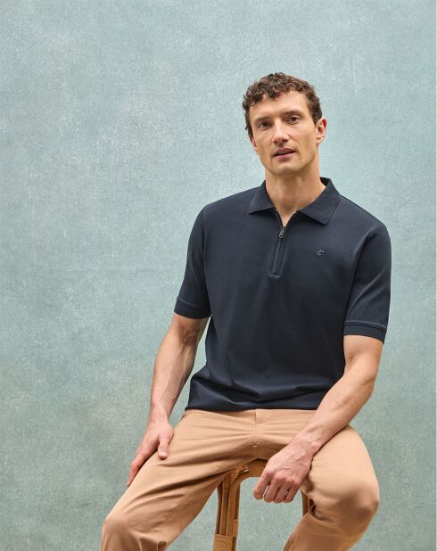 Polo manches courtes Esko Zipper bleu marine
