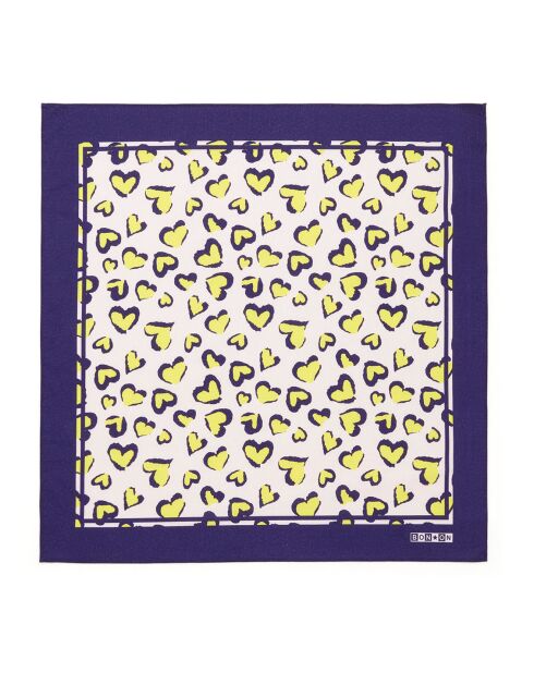 Foulard Coeurs Léopard bleu/jaune