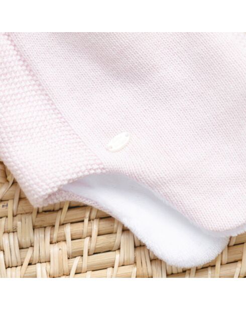 Bonnet Coton, Laine et Cachemire Pompon rose pâle