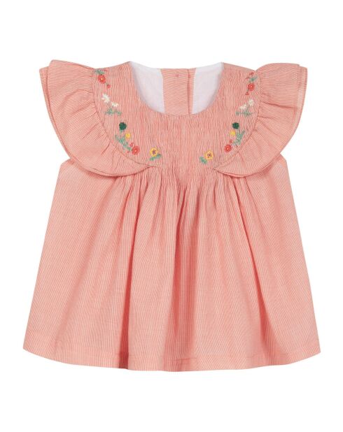 Blouse Rayée Brodée rouge