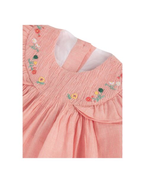 Blouse Rayée Brodée rouge