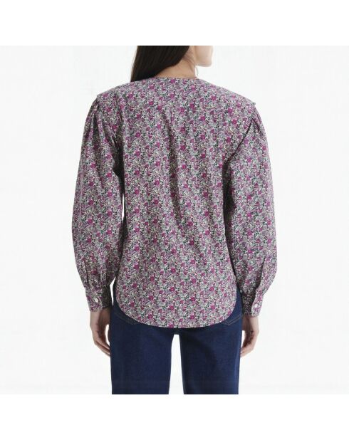 Rosafarbene Bluse aus Topas-Popeline mit Blumendruck