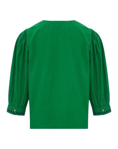 Freche grüne Stickbluse aus Biobaumwolle