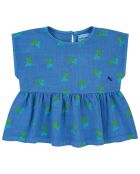 Blouse en Lin mélangée Coton et Fleurie bleue