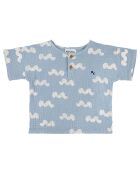 T-shirt en Coton Bio Boutonné Vagues bleu ciel