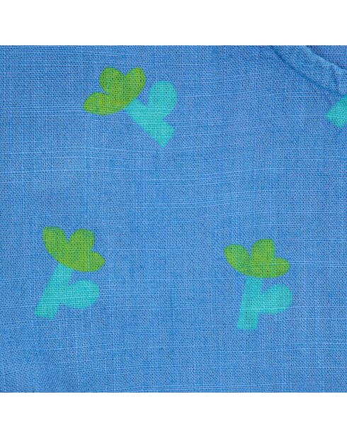 Blouse en Lin mélangée Coton et Fleurie bleue