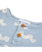 T-shirt en Coton Bio Boutonné Vagues bleu ciel