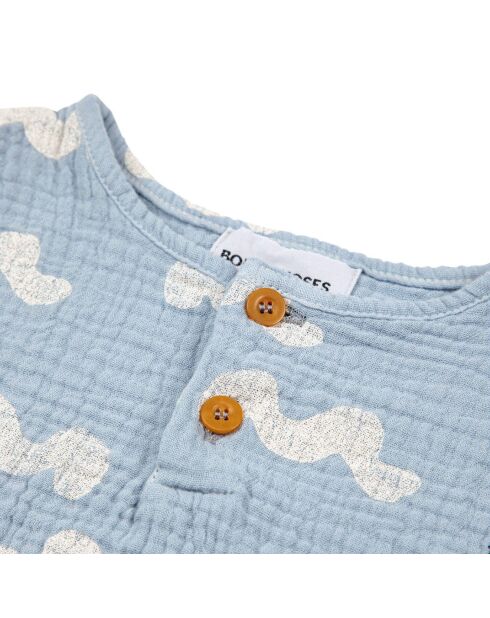 T-shirt en Coton Bio Boutonné Vagues bleu ciel