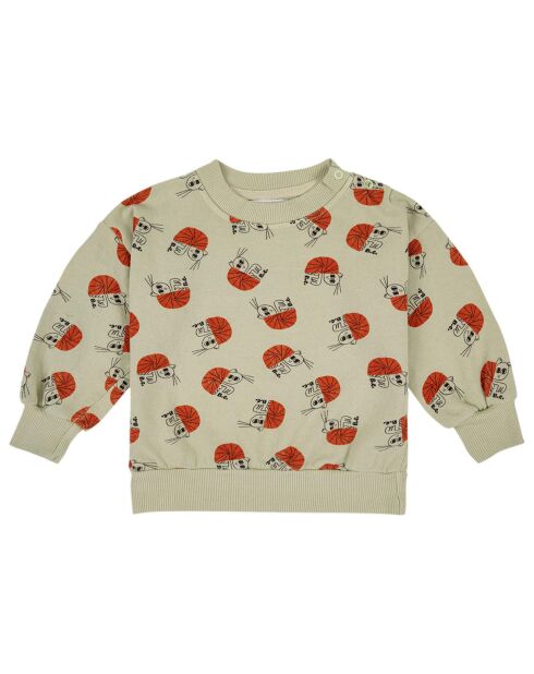 Sweat en Coton Bio Ermites vert d'eau/orange