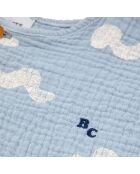 T-shirt en Coton Bio Boutonné Vagues bleu ciel