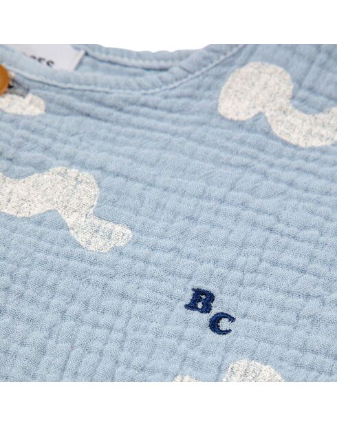 T-shirt en Coton Bio Boutonné Vagues bleu ciel