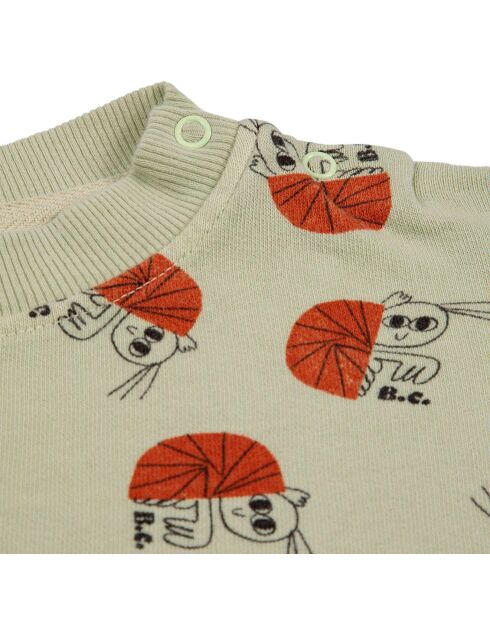 Sweat en Coton Bio Ermites vert d'eau/orange