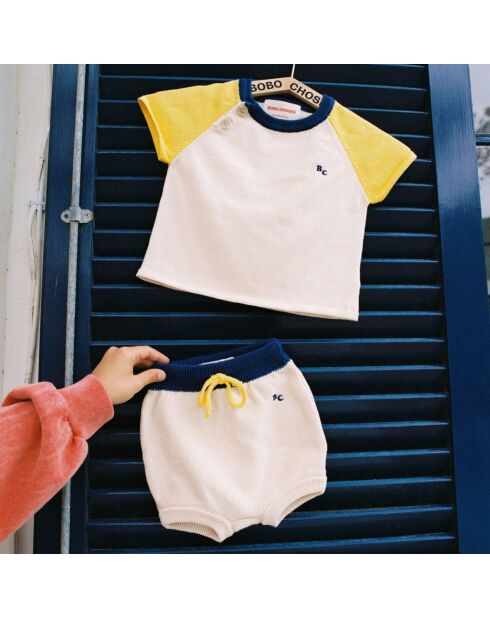 T-Shirt en Maille Bicolore écru/jaune
