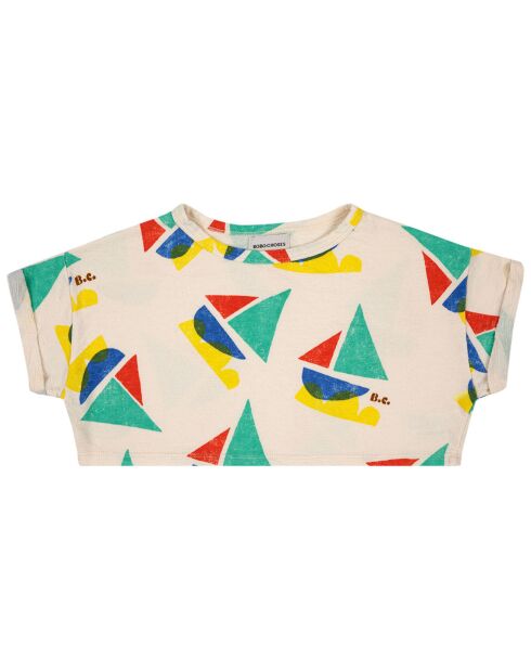 Top Sweat Cropped Coton Bio Bateaux écru