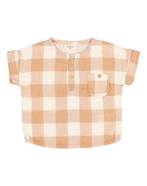 Chemise à Carreaux en Gaze de Coton Responsable écru/beige