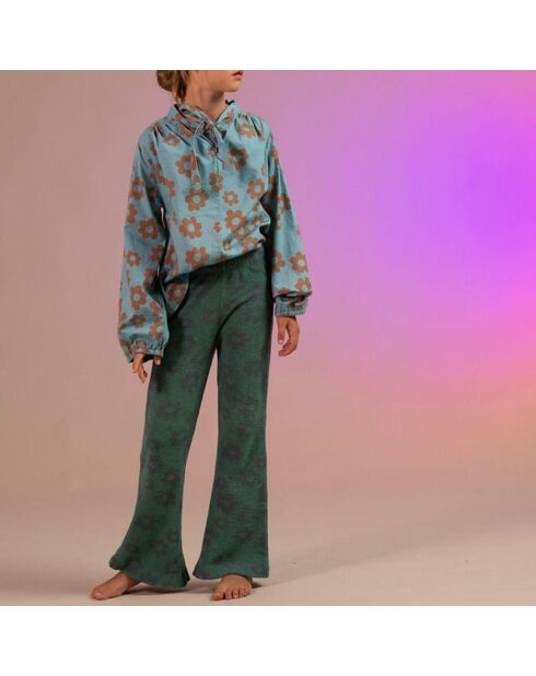 Pantaloni svasati in spugna verde in cotone biologico