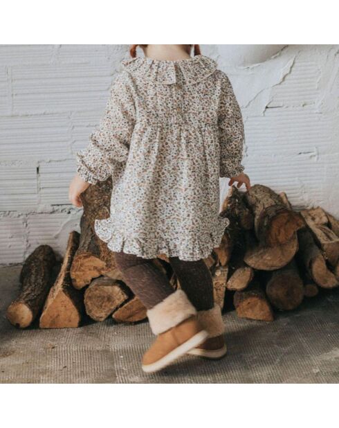 Robe en Gaze de Coton Fleurie Fall écru/imprimé