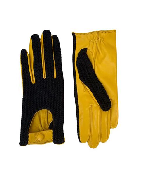 Gants en Cuir d'Agneau Cannes noir/jaune