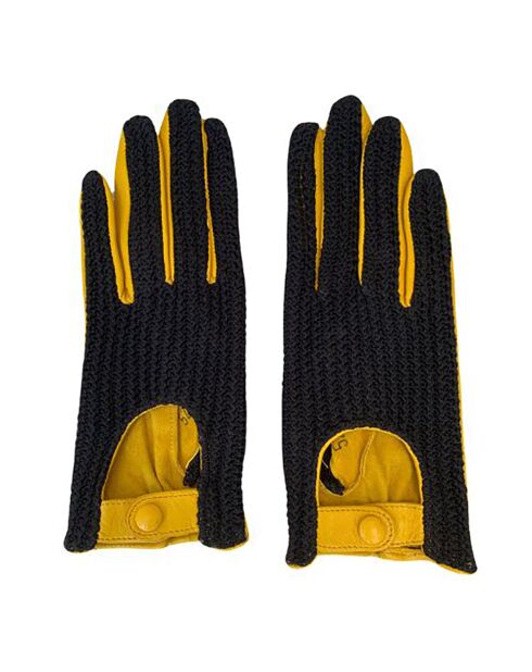 Gants en Cuir d'Agneau Cannes noir/jaune