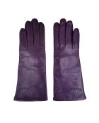 Dunkelviolette Handschuhe aus Lammleder mit Wolkenmotiv