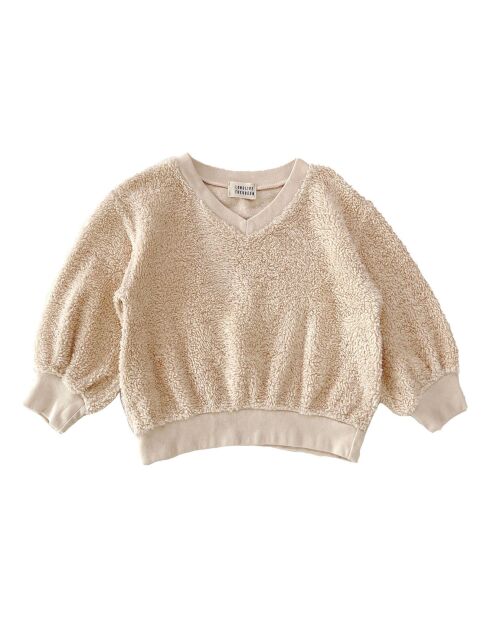Beiges Sweatshirt mit V-Ausschnitt