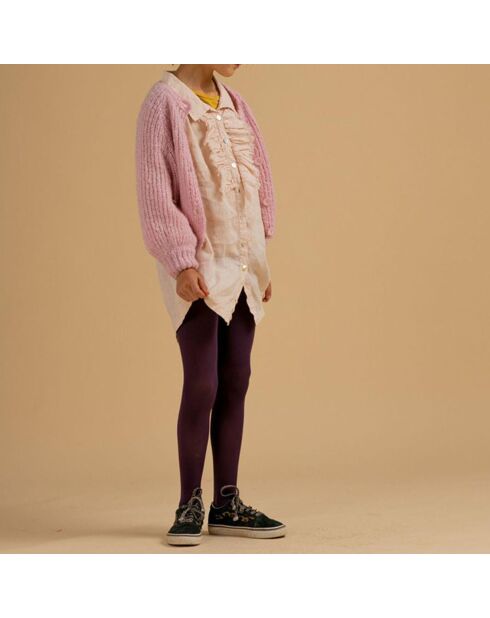Abito 100% lino con volant rosa antico