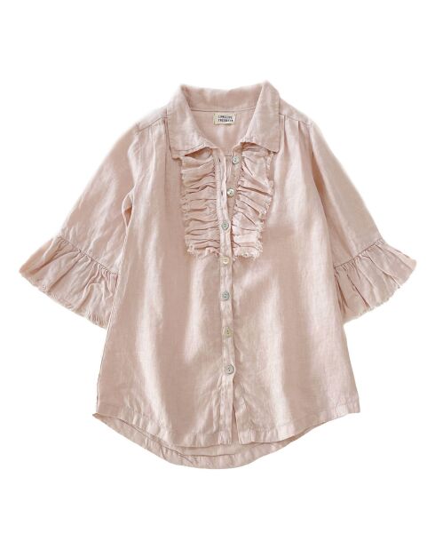 Abito 100% lino con volant rosa antico