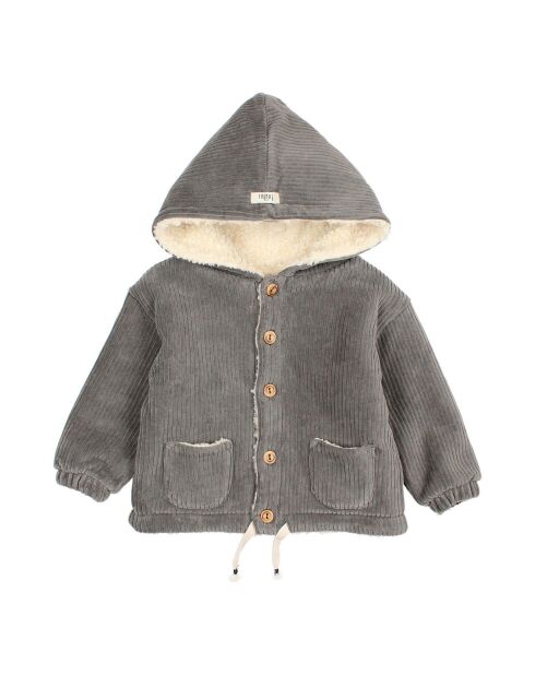 Manteau en Velours Côtelé Fourré gris