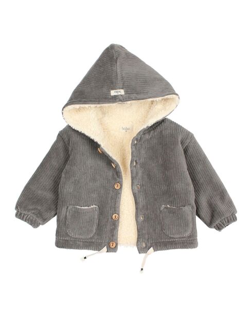 Manteau en Velours Côtelé Fourré gris