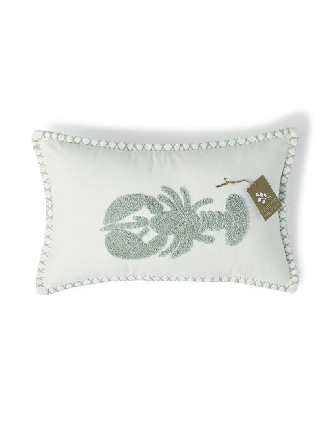 Ijsblauw katoenen canvaskussen met kreeft - 50x30 cm