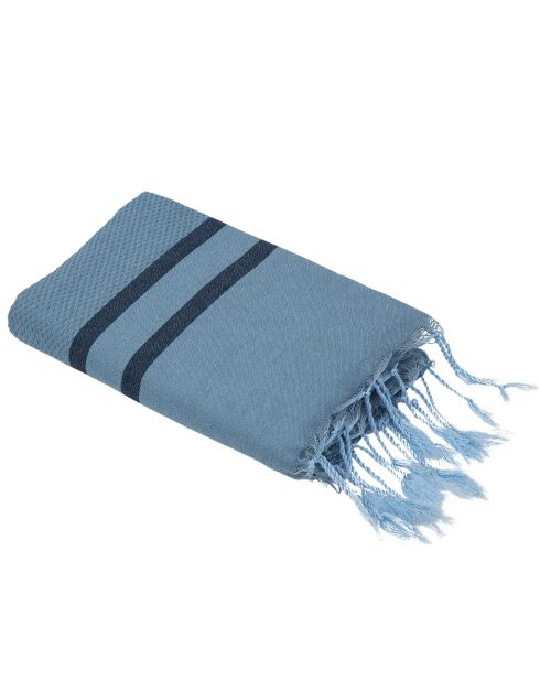 Azur/blauwe tweekleurige fouta van amalfikatoen - 100x200 cm