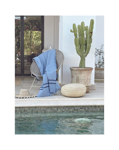 Azur/blauwe tweekleurige fouta van amalfikatoen - 100x200 cm