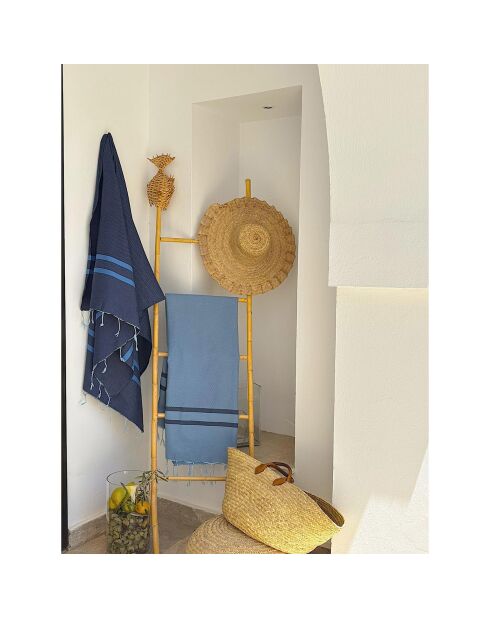 Azur/blauwe tweekleurige fouta van amalfikatoen - 100x200 cm