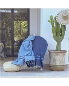 Azur/blauwe tweekleurige fouta van amalfikatoen - 100x200 cm