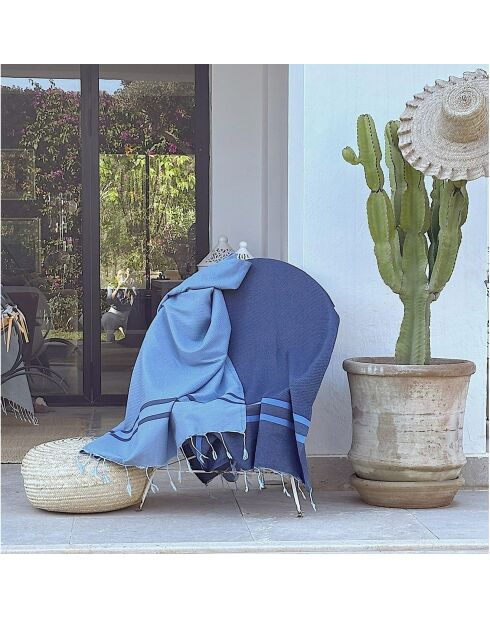 Azur/blauwe tweekleurige fouta van amalfikatoen - 100x200 cm