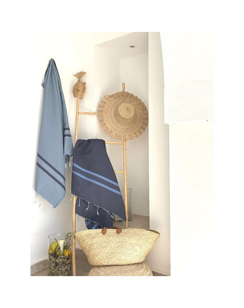 Azur/blauwe tweekleurige fouta van amalfikatoen - 100x200 cm