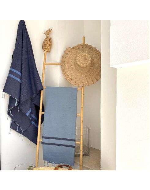 Zweifarbige Fouta Jeans aus Amalfi-Baumwolle blau/blau - 100x200 cm