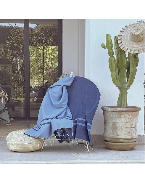 Zweifarbige Fouta Jeans aus Amalfi-Baumwolle blau/blau - 100x200 cm