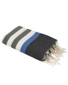 Fouta tricolore en Coton Arcachon  vert kaki/noir/bleu - 100x200 cm