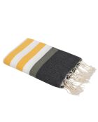 Fouta tricolore en Coton Arcachon  jaune/noir/kaki - 100x200 cm