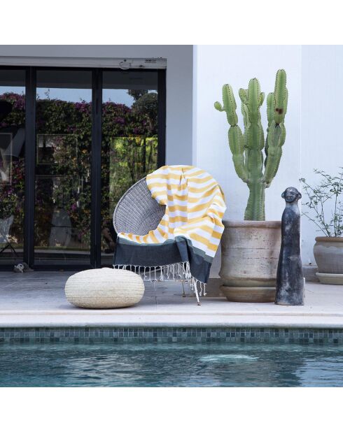 Fouta tricolore en Coton Arcachon  jaune/noir/kaki - 100x200 cm
