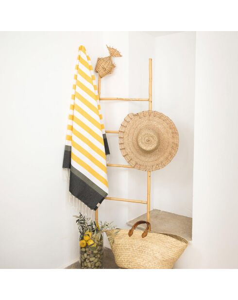 Arcachon driekleurige katoenen fouta geel/zwart/kaki - 100x200 cm