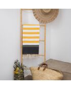Fouta tricolore en Coton Arcachon  jaune/noir/kaki - 100x200 cm